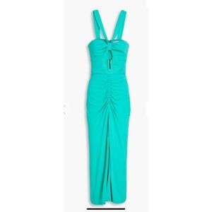 Rebecca Vallance‎ Dress Turquoise Riccardo Ruched Cutout Jersey Midi Size 4